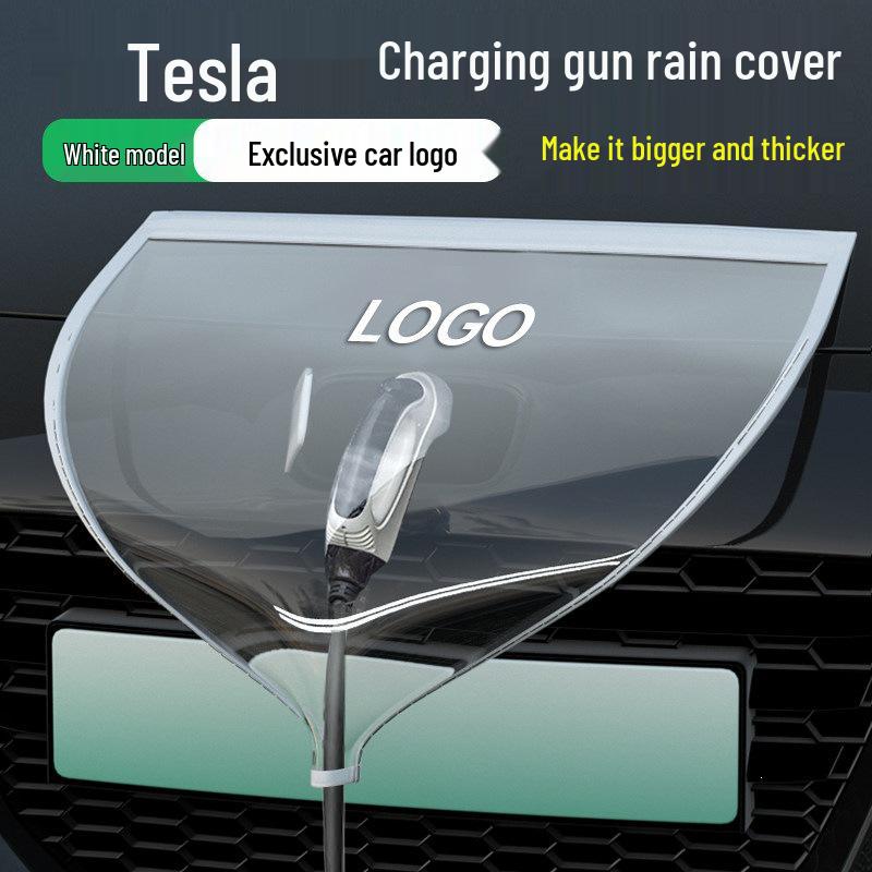 Tesla Model 3/Y Charging Port Rainproof Cover - Waterproof Shield White 60x50cm Rain Cover Model Y (With Logo)