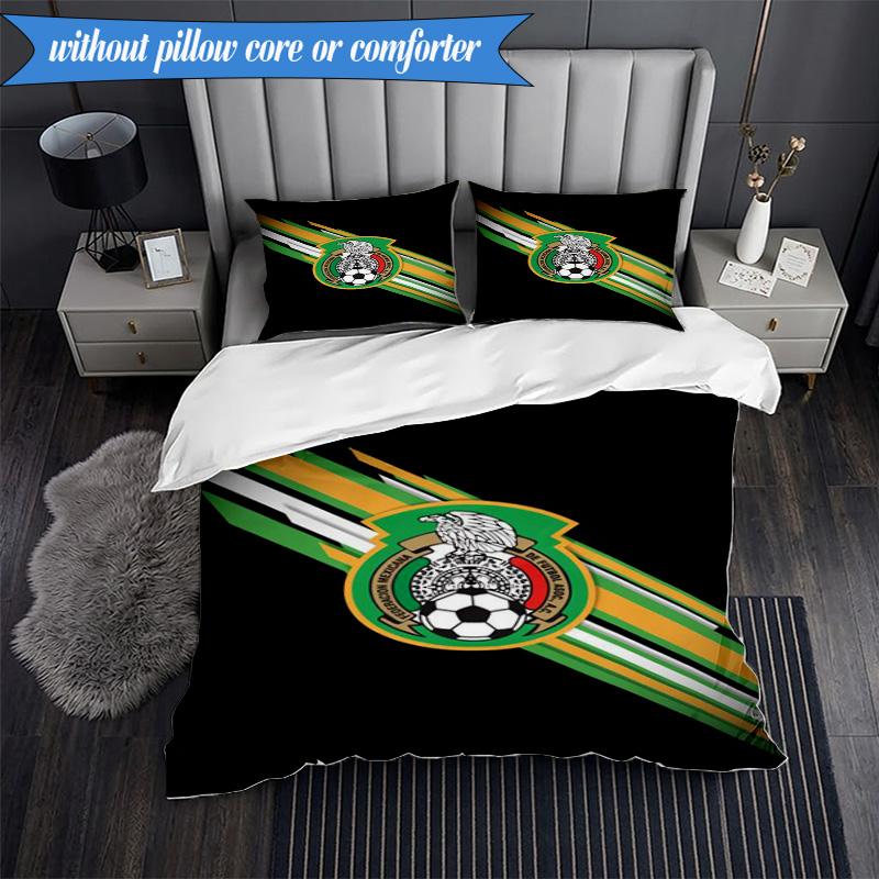 3PCS Mexico Football Team Emblem Printed Soft Bedding Set,Including 1pc Duvet Cover And 2pcs Pillowcases Perfect for Bedroom, Dormitory, Fan Gift