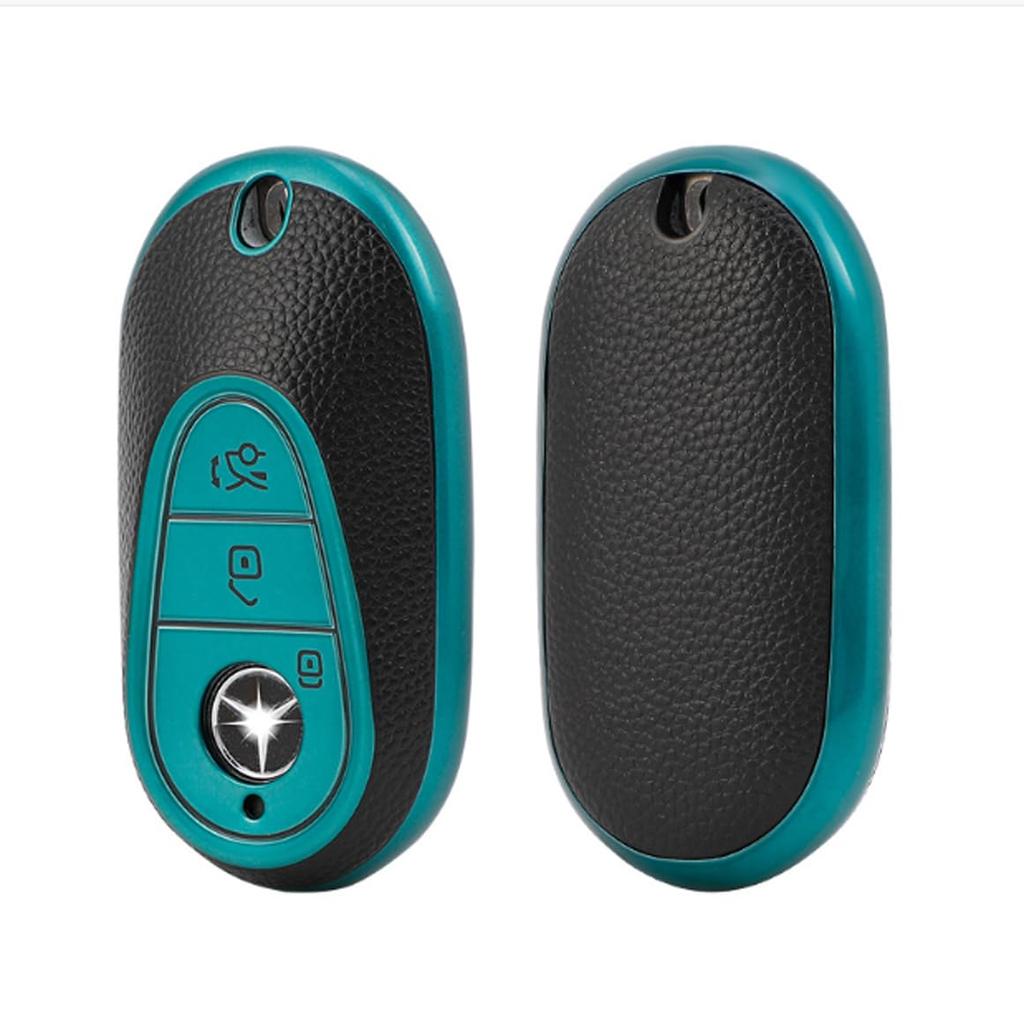 BAGOOD Smart Key Case, Key Holder, Mercedes-Benz Key Case, S-Class, C-Class, Stylish, TPU, Ultra Lightweight (Green Leather Pattern)