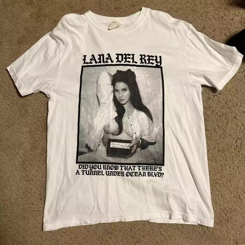 American Vintage Lana Del Rey Rare Design White Unisex Summer New Men's and Women's Streetwear