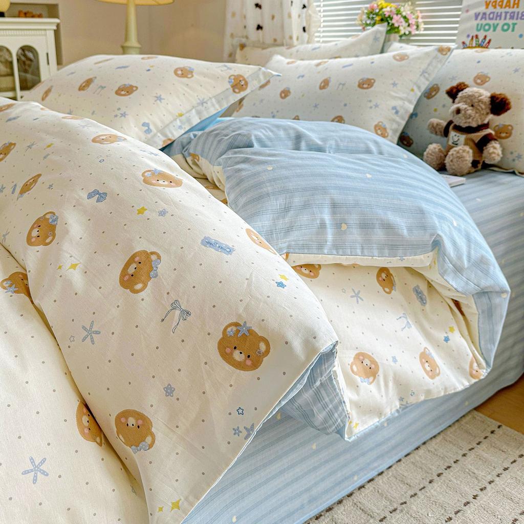 100 pure cotton four-piece set, new cotton quilt cover, bed sheet, bed hat, student dormitory single bed three-piece set 1