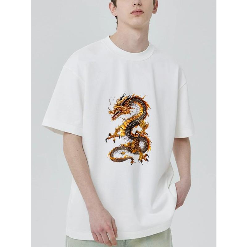 Dragon Print T Shirt Black Golden Dragon Design for Casual Wear