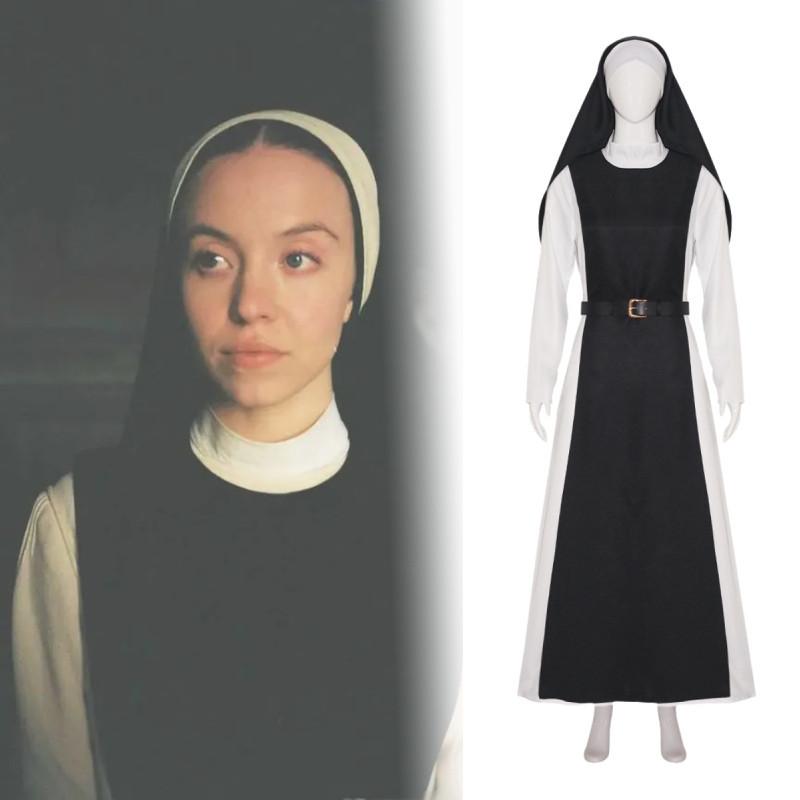 2024 New Flawless Nun Cosplay Costume For Halloween Role Play Virgin Mary Nun Outfit