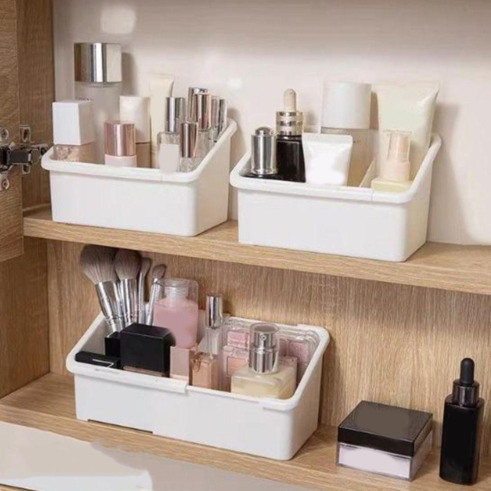 Plastic Extendable Mirror Cabinet Storage Box Adjustable With Divider Cosmetic Storage Box White Lipstick Storage Box Office