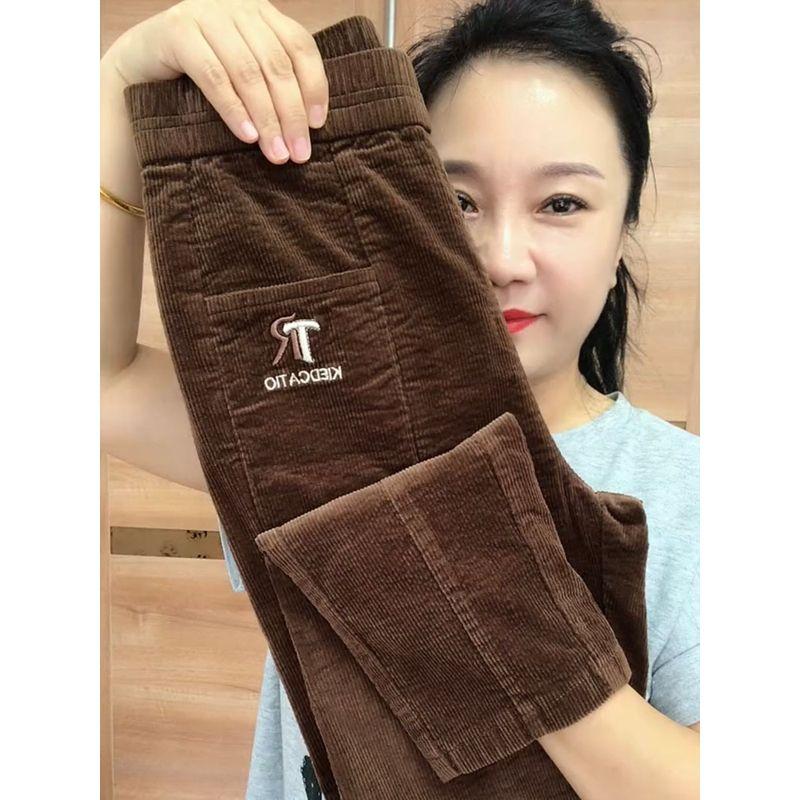 

Осенне-зимние вельветовые брюки с высокой посадкой, свободного кроя, для среднего и пожилого возраста, повседневные Coffee 4XL