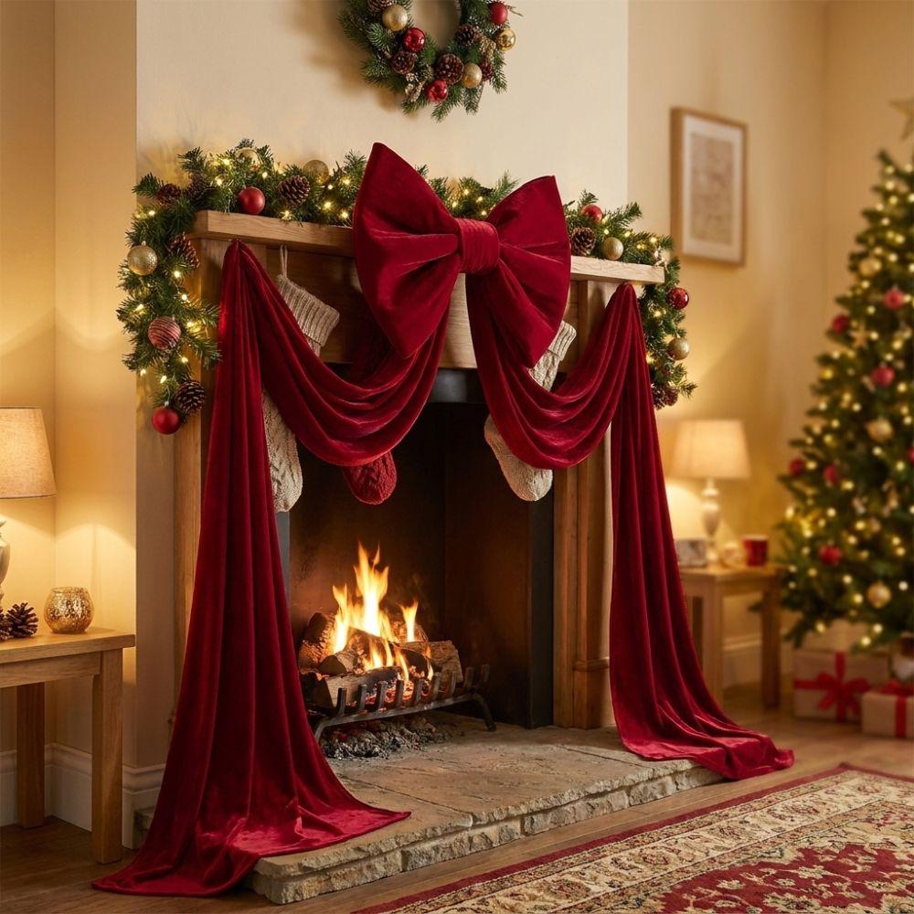 Solid Color Large Velvet Christmas Bow Long Streamers Soft Draping Tree Bow with Long Tails Wrinkle Resistant Elegance