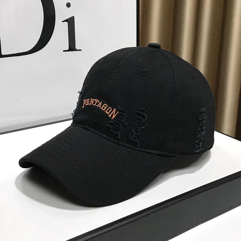 Soft Top Baseball Cap Men's and Women's Face Small Hole Hat Autumn Retro Black  Curved Brim Dome Cap