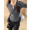 Pure Slim Fit Inner Long-sleeved T-shirt for For Women New Autumnal and Spring New Design, Shoulder-oriented Sexy Button Base Shirt