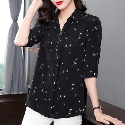 Fragmentiertes Blütenhemd, mittlere Ärmel, Übergröße, Chiffon-Hemd, Temperament, stilvolles, lockeres Damen-Top, Frühling und Sommer