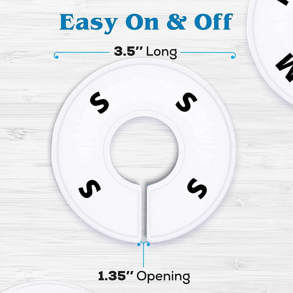 32 White Closet Dividers for Hanging Clothes – Clothing Rack Dividers with Printed Sizes
