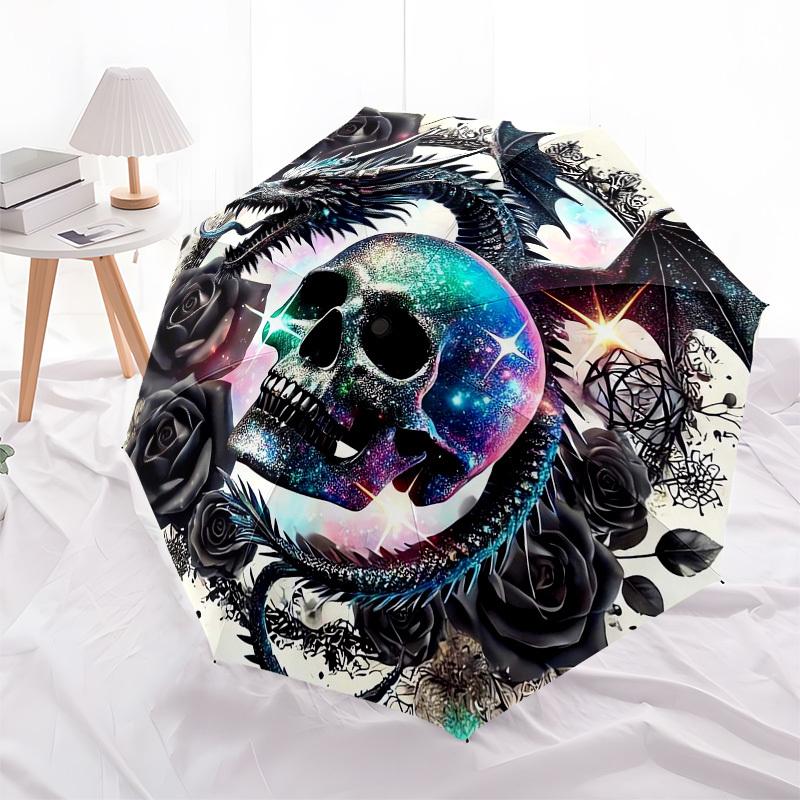 1pc Galactic Dragon Skull Roses Umbrella with Plastic Handle,Suitable for All Seasons Home Travel Outdoor UmbrellaB1861