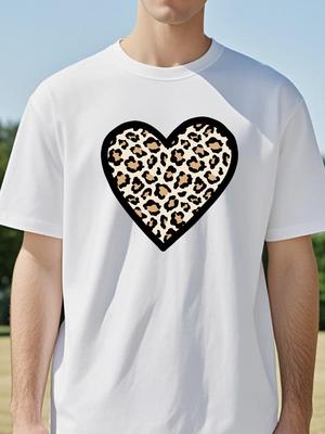 Summer Leopard Heart Print Graphic T-shirts Women's Clothing Round Neck Tshirt Short Sleeve
