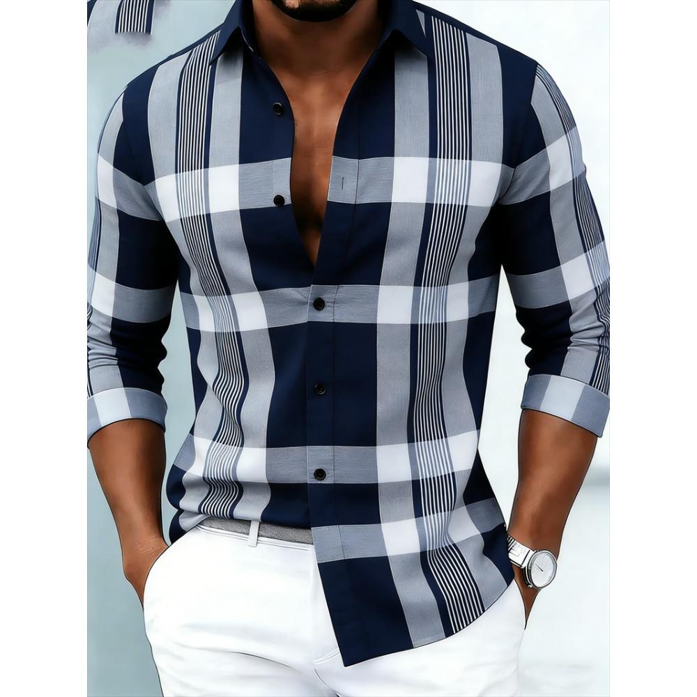 Nouvelle chemise à manches longues pour homme Mode décontractée Impression rayée 3D Chemise de haute qualité Haut à manches longues à boutonnage simple