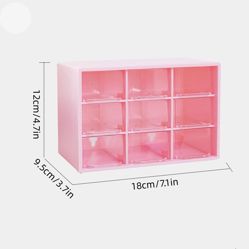 Stolní úložný box na mini zásuvky, stohovatelný úložný box s devíti čtvercovými přihrádkami, úložný box na sponky do vlasů/samolepky/šperky