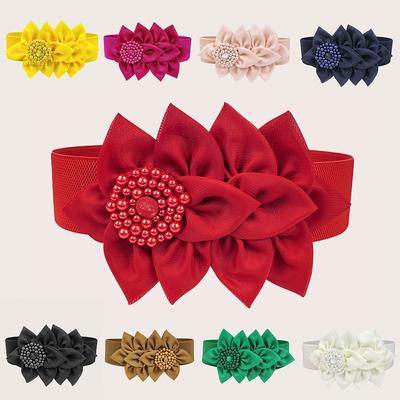 Flower Decoration Waist Strap Casual Decoration Belt Fashion Stretch Waistband Women