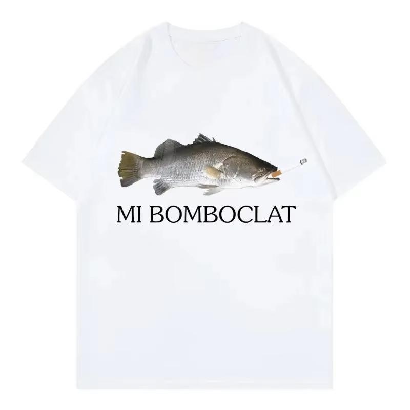 

2026 New Interesting fish emojis white casual Tshirt luxurious brand top suitable for both Unisex and Women S