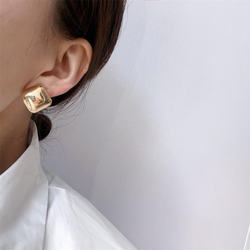 Simple Metal Block Earclip Without Piercing Vintage Clip On Earrings for Women