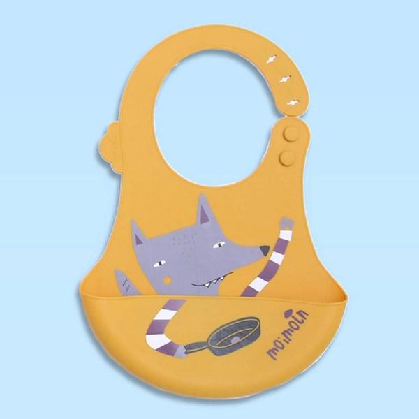 Baby Silikon Lätzchen Beru Yonukake Silikon Wasserdicht Reistasche Baby Ultraweich Waschbar Reistasche (Graufuchs)