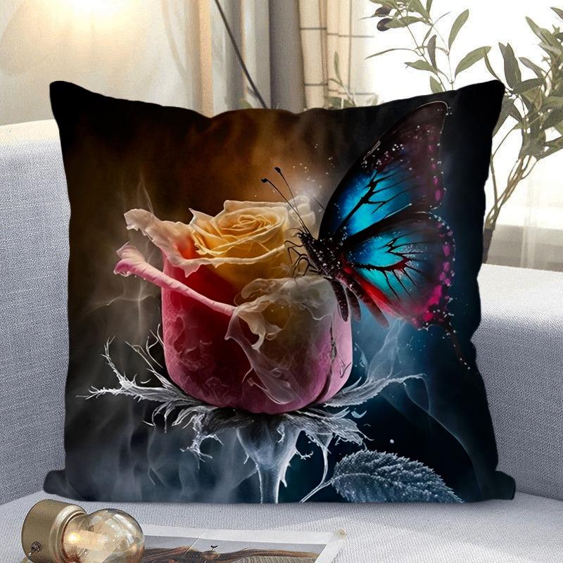 Rose Flower Print Decorative Pillowcase Bedroom Living Room Square Cushion Pillowcase