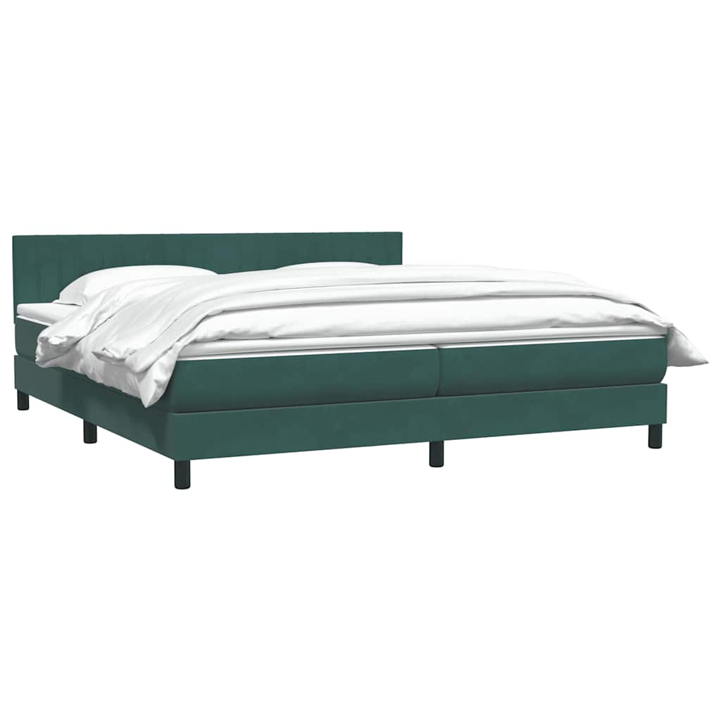 Box Spring Bed with Mattress Dark Green 180x220 Cm Velvet