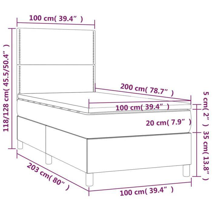 VidaXL Slat Bed Base with Mattress and LED, Upholstered Bed, Single Bed, Adult Bed for Interior Bedroom, 3136047