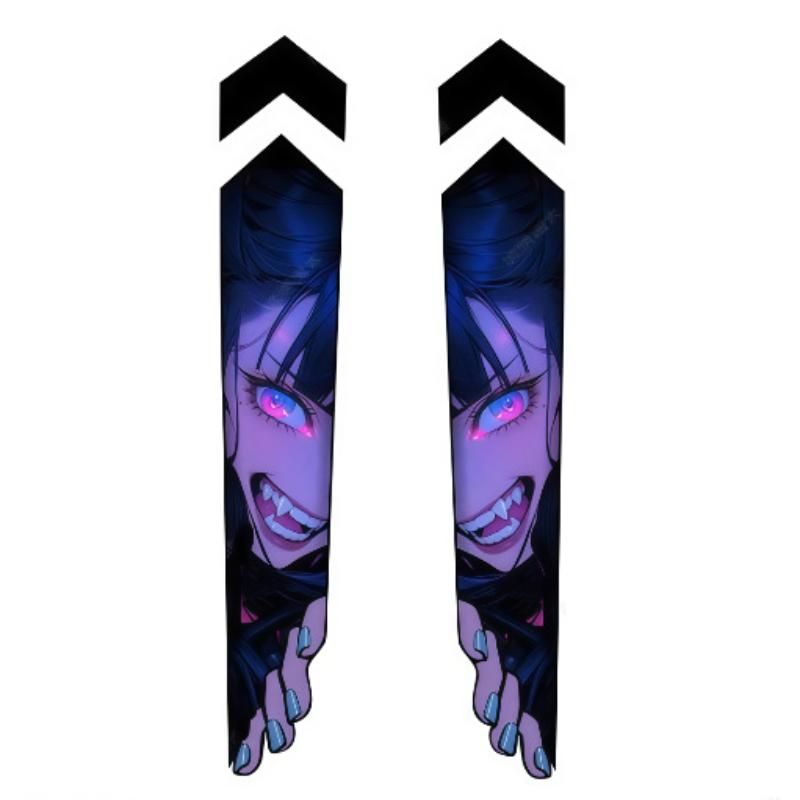 

1 пара водонепроницаемых украшений для передней вилки мотоцикла, прочные виниловые наклейки с выглядывающей аниме-девушкой, наклейки для мотоцикла