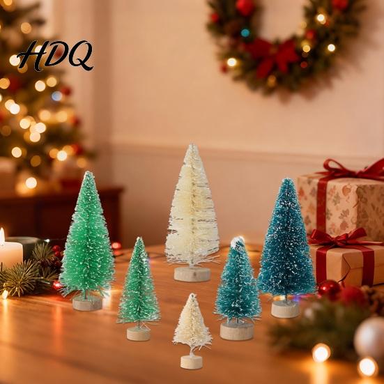 Small Christmas Tree Mini Bottle Brush Tree Artificial Miniature Tiny Sisal with Living Room Decor Wooden Base Winter Snow Frost Tabletop