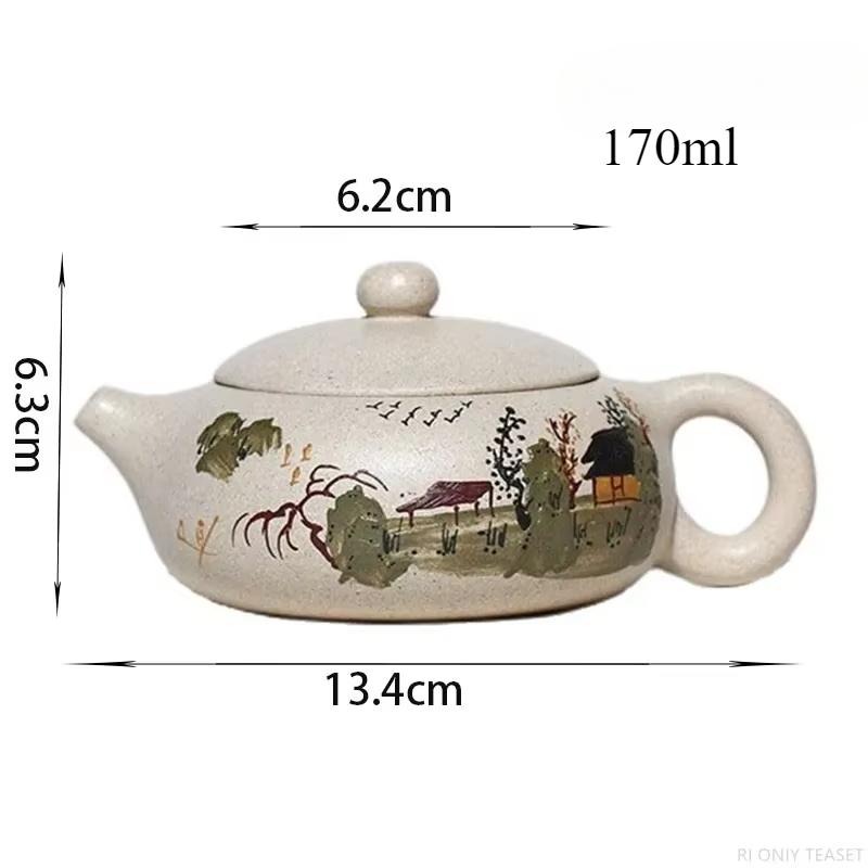 

180ml Yixing Yixing Purple Clay Teapot Raw Mineral White Mud Hand Painted Follicle Teapot Business Gift
