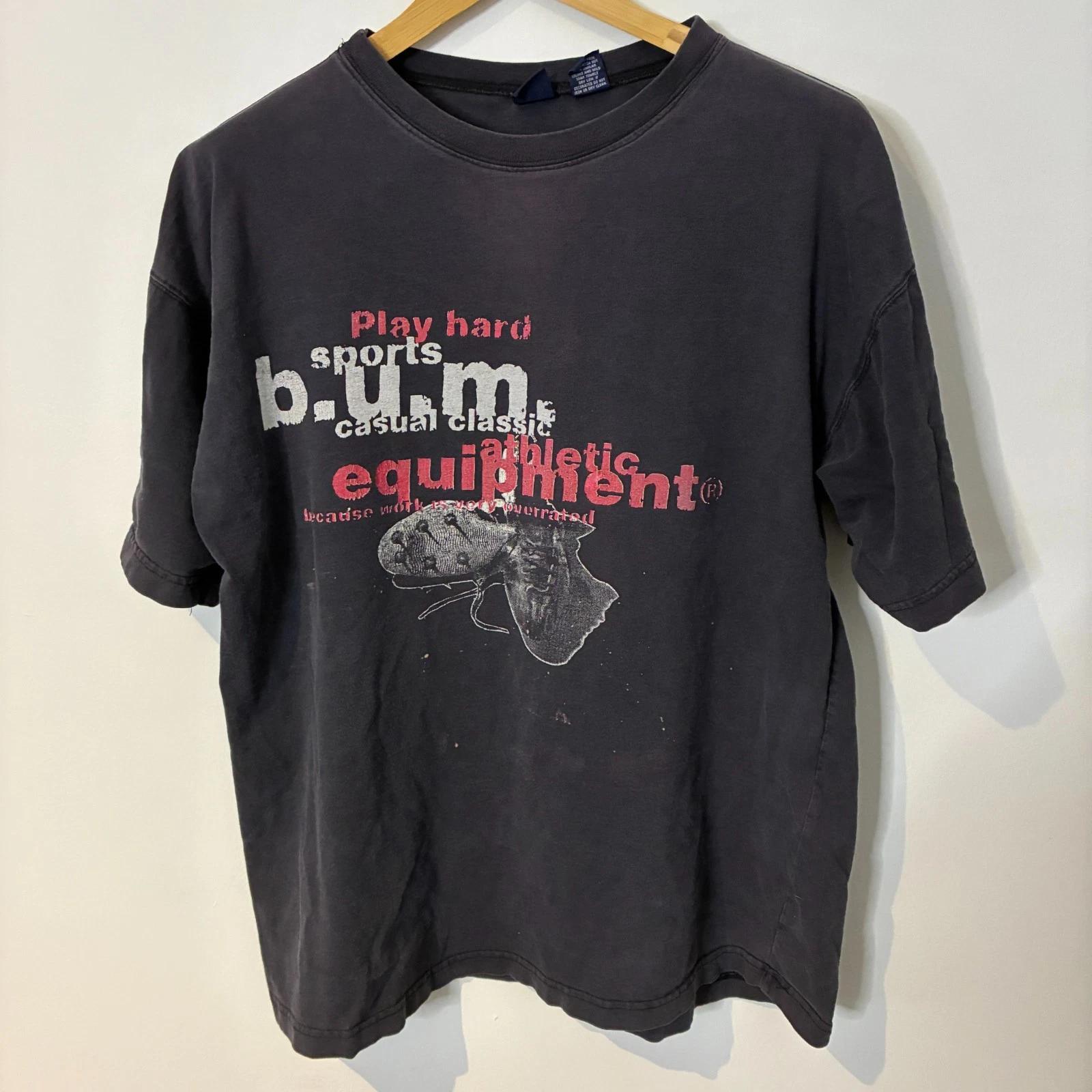 Vintage B.U.M Equipment Shirt Mens Medium Black Distressed Faded Thrashed XL