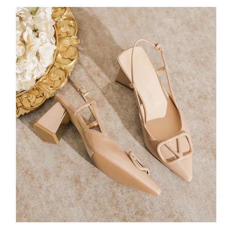 Pearl Mary Jane Single Shoes Women's New Thick Heel Square Head One-word Buckle High Heels Medium Heel Versatile Patent Leather