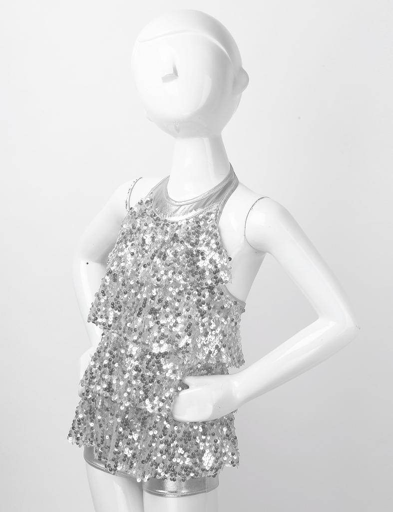 Girls Kids Shiny Ballet Tutu Dress Modern Jazz Latin Dance Outfit Stage Performance Dancewear Costume