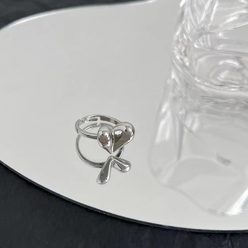 Glossy 3D Heart Ring for Women - Adjustable Open Band, Stylish Summer Fashion