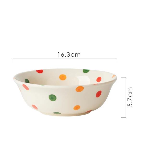Vintage Polka Dot Bowls Plates Tableware High Aesthetic Value Ceramic Soup Bowls Plates Chopsticks Set