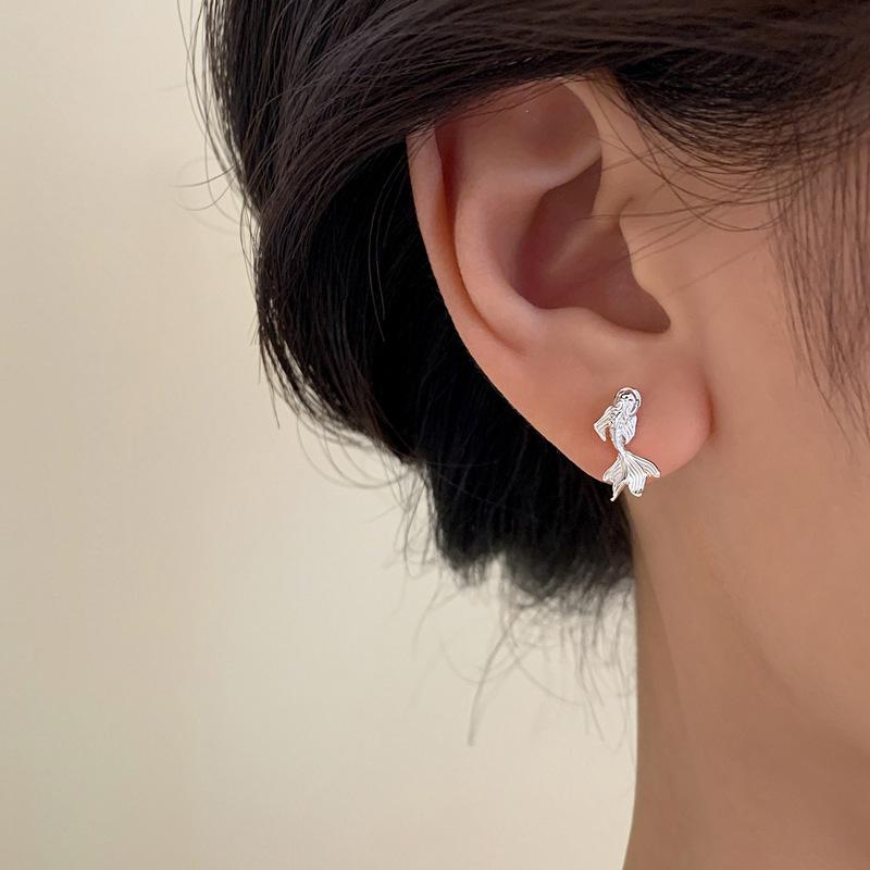 Exquisite Light Luxury Koi Stud Earrings for Women - Versatile, Trendy, and Beautiful for Everyday Wear.