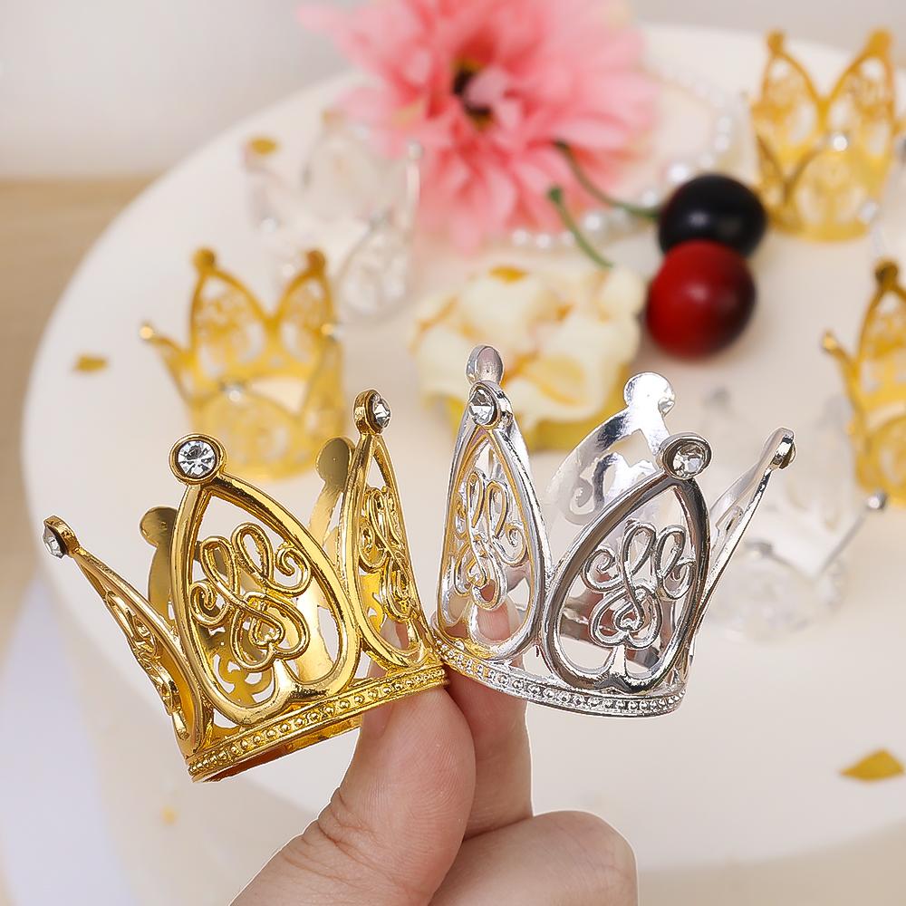 30/1Pcs Mini Pearl Crown Cake Decoration Gold Silver Cupcake Topper For Flower Arrangements Baby Shower Wedding Party Decoration