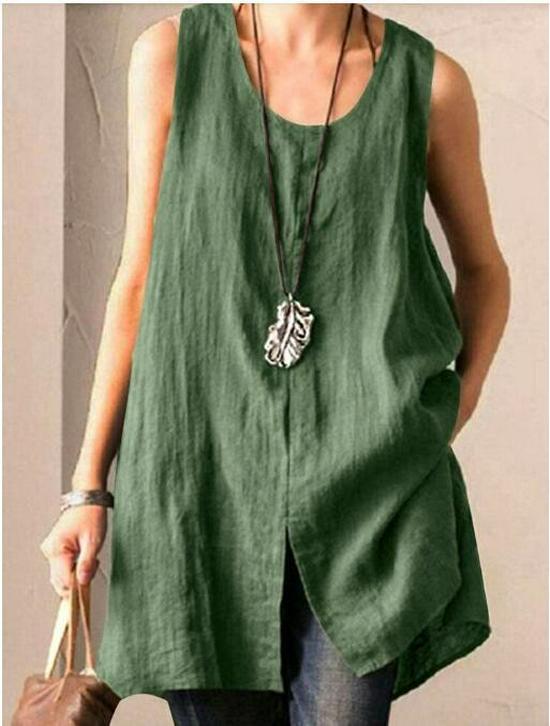 2024 Summer Women's Cotton Linen Sleeveless Vest - Solid Color Casual Shirt Top