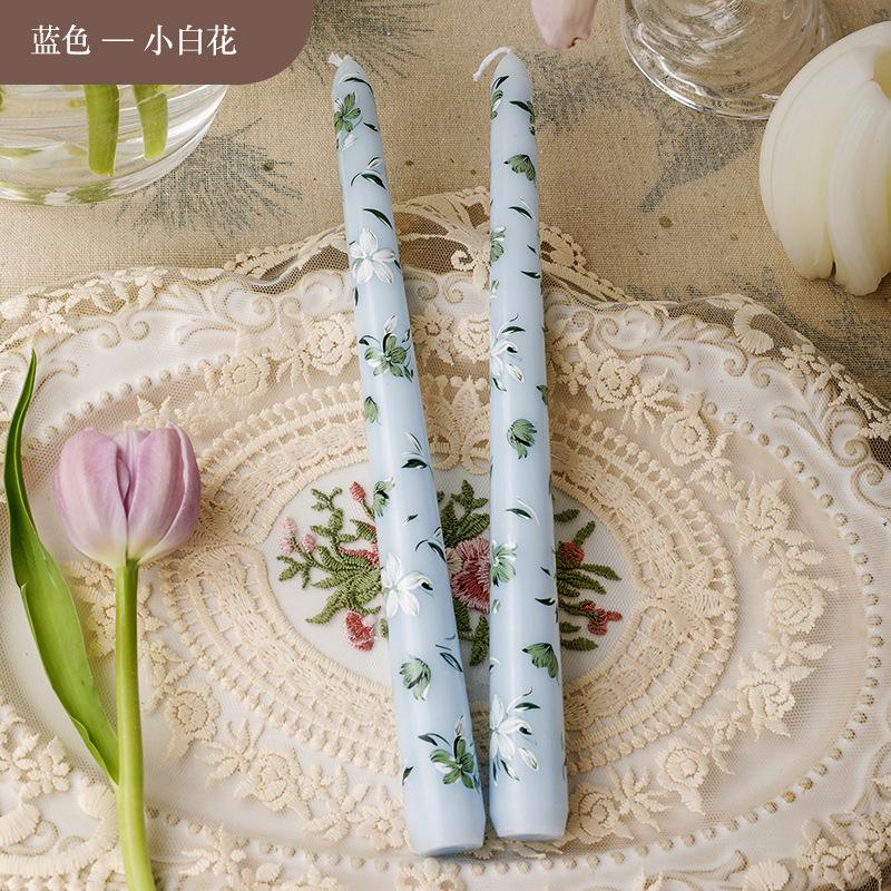 2PCS Long Candles Floral Printed Colored Taper Candle Lot Wedding Candles for Stylish Home Décor
