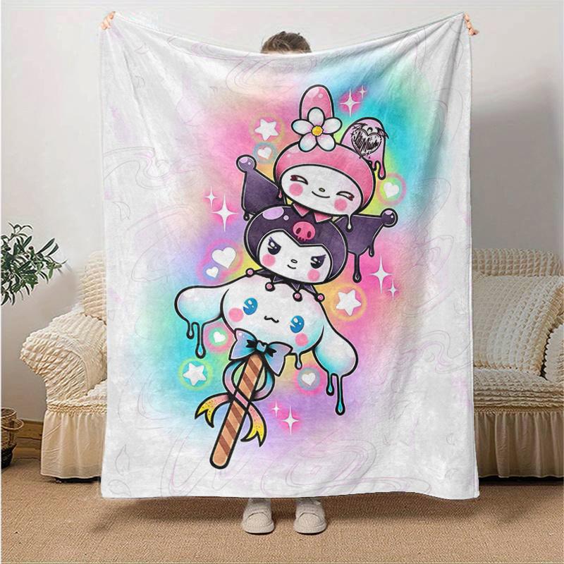 

1pc My Melody and Kuromi Dripping Blanket, Soft Throw for Room Decor, Perfect Gift for Family and Friend, Living Room, Travel, Camping, Car Blankets, 130x150cm