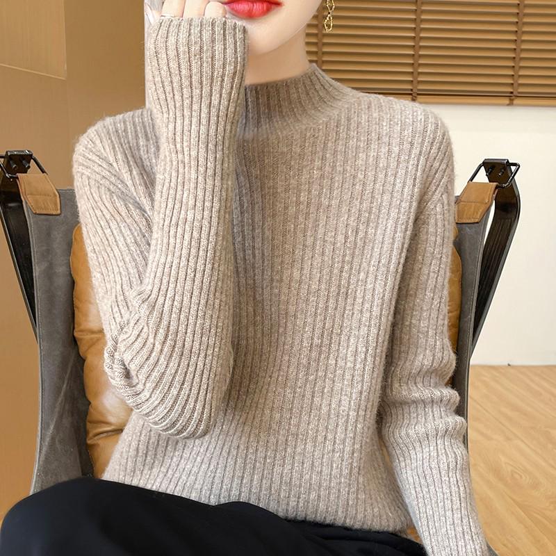 Damen Rollkragen 100% Wolle Verdickter Pullover - Modischer Strickpullover für Herbst und Winter