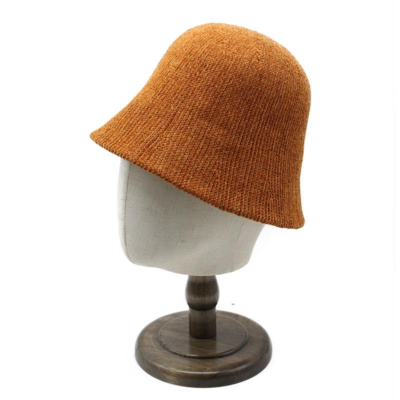 Ins Chenier Dome Knitted Bucket Hat Female Solid Color Small Face Thickened Bucket Basin Hat