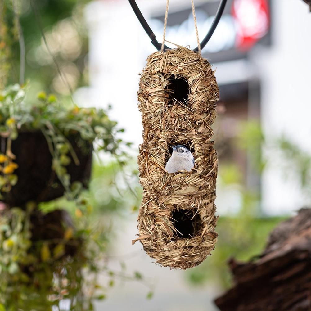 Handgewebte Kolibrihäuser Erdnussform Natürliches Vogelnest Hütte Stroh Vogelnest Handgefertigt Hängend