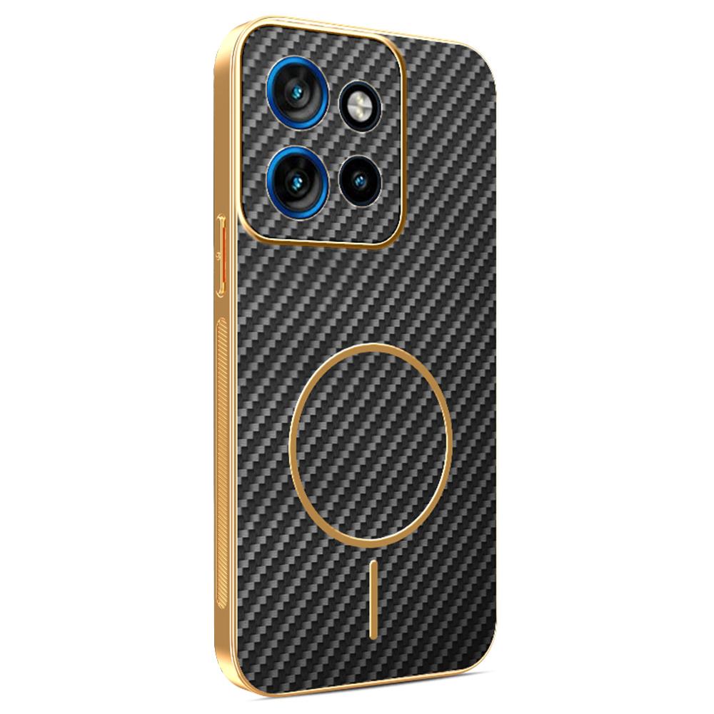 For Motorola Edge 50 Neo 5G Phone Case Carbon Fiber Textured Electroplated TPU Back Cover