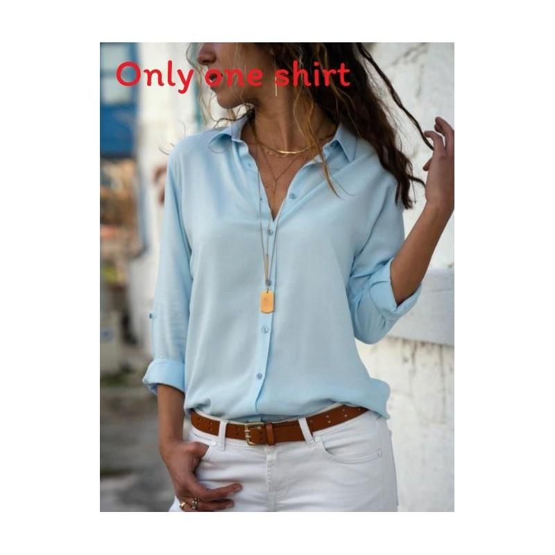 Womens Long Sleeve V Neck Button Chiffon Blouse With Cotton Polyester For Office Casual Wear