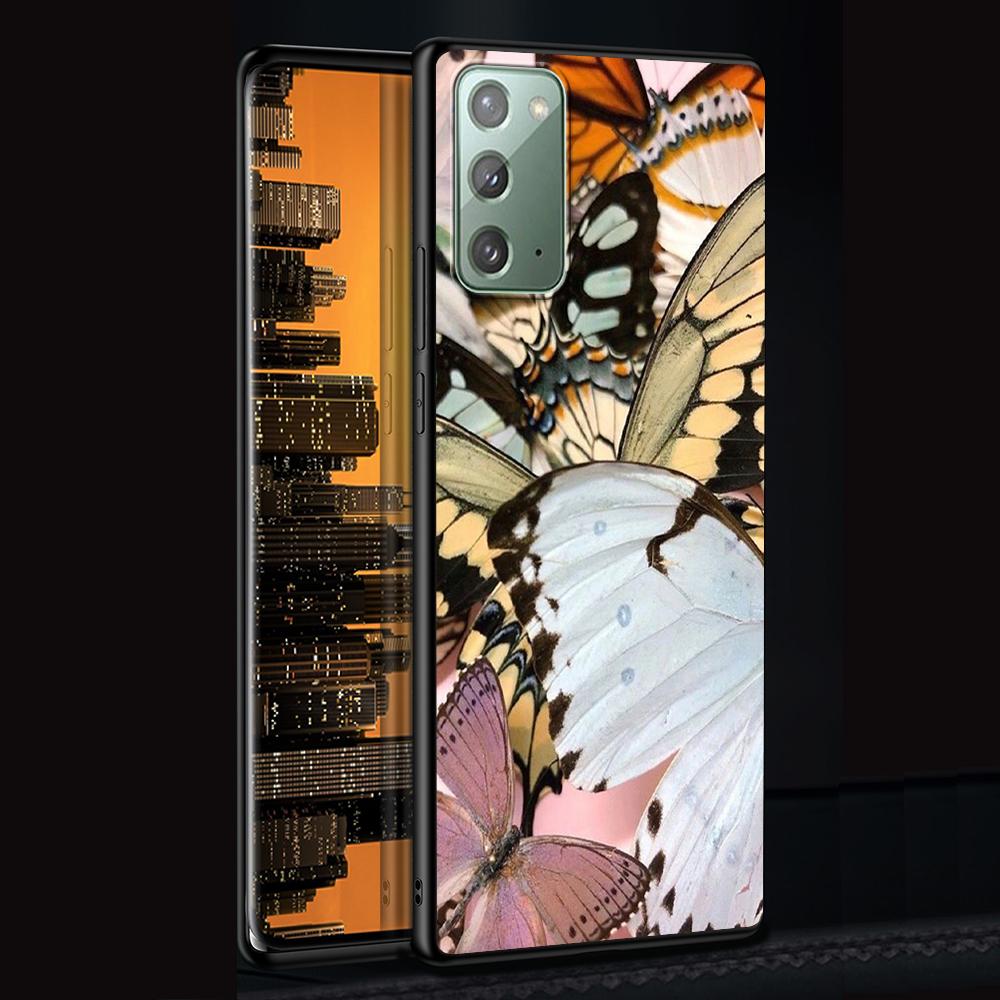 Butterfly Case for Samsung Galaxy Note 20 Ultra 10 Lite 9 8 A53 A52 A12 S22 S21 FE S20 Plus TPU Black Phone Cover Shell Animals