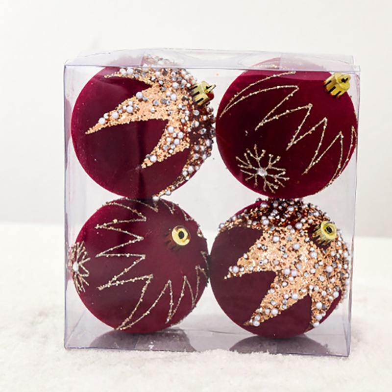 WTEMPO 4PCS Red Christmas Ball Red Flocked Painted Ball for Christmas Tree Decoration Christmas Shop Window Hangings Creative DIY Home Decor