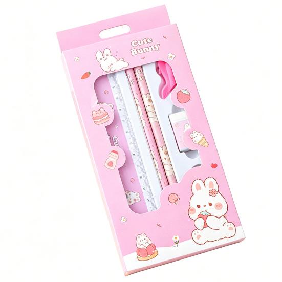 6Pcs/Set Stationery Set Cartoon Design Complete School Supplies with Pencil Eraser Ruler Back To School Stationery Kit