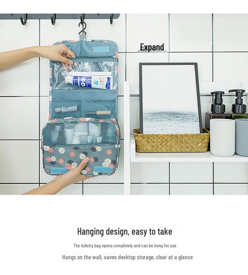 Large Capacity Portable Makeup Bag with Hanging Hook