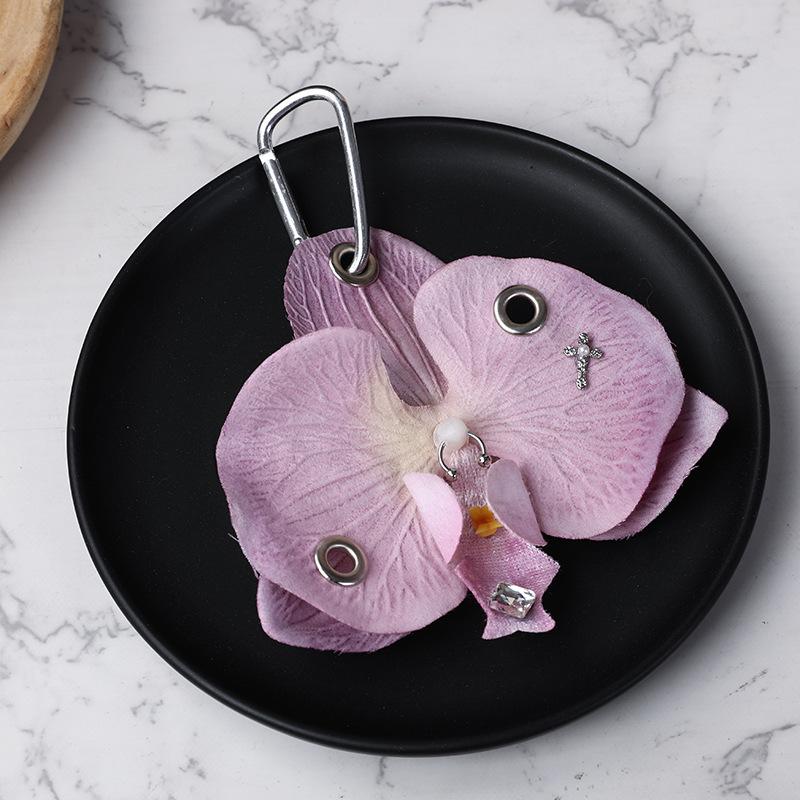 Sweet Creative Phalaenopsis Orchid Keychain Exquisite Simulation Flower Pendant Key Ring Handbag Hangings Decoration Gifts