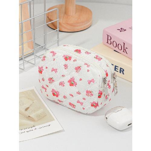 Ins Fresh Red Cherry Quilted Cosmetic Bag Fashion Small Large Toiletry Makeup Storage Bag Cute Lipstick Sanitary Napkin Case