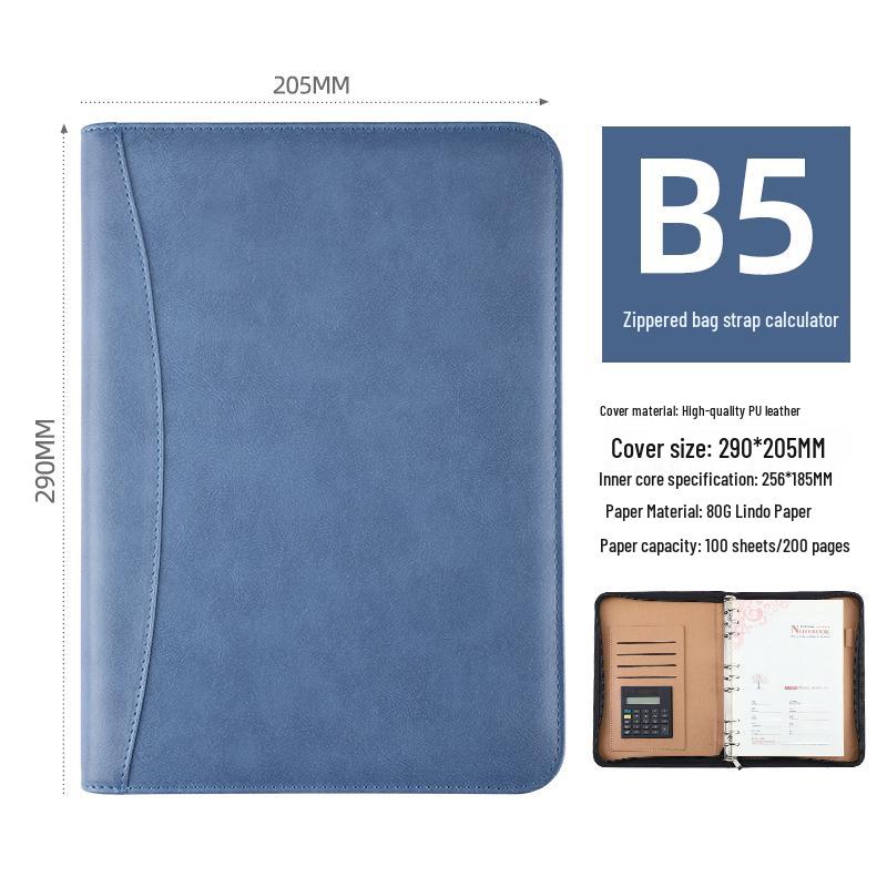 B5 Loose-Leaf Business Notebook with Calculator – Thick Cowhide Multifunctional Stationery